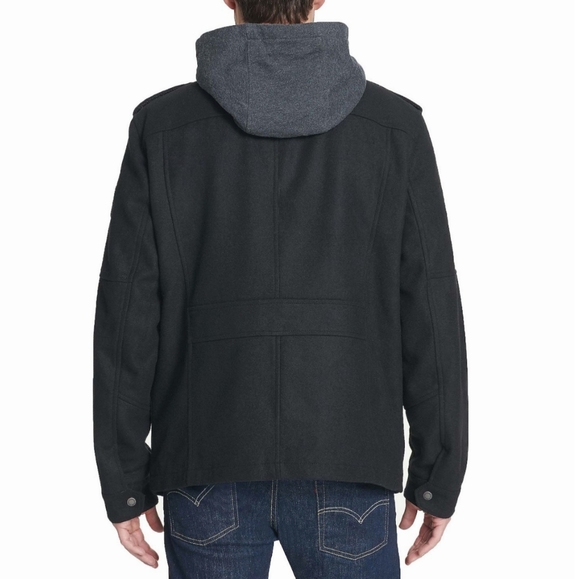 Levi's Men’s Black Wool Blend Hooded Military Jacket - Picture 2 of 10